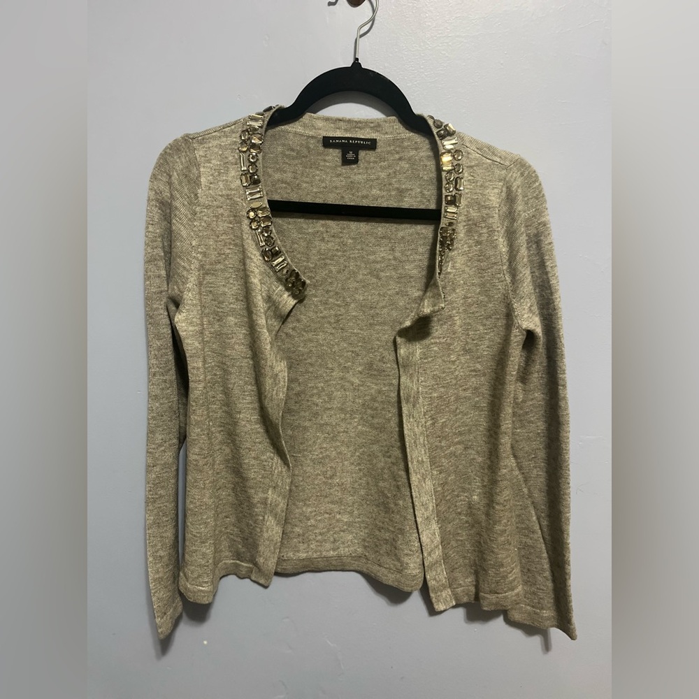 Banana Republic grey Cardigan with Embellished Collar